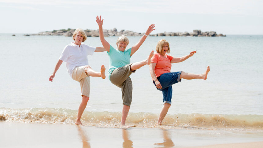 Group Of Three Senior Mature Retired Women On Their 60s Having F