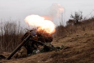 Ukraine army near bakhmut fires anti tank guns and mortars